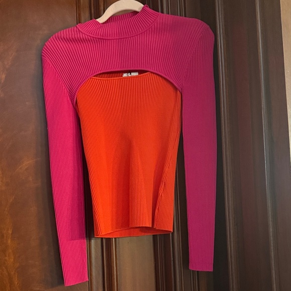 Milly Vibrant Pink and Orange Ribbed Top